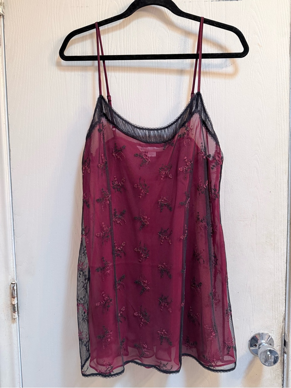 Vintage Victoria’s Secret Sheer Embellished Slip Dress in Burgundy and Black